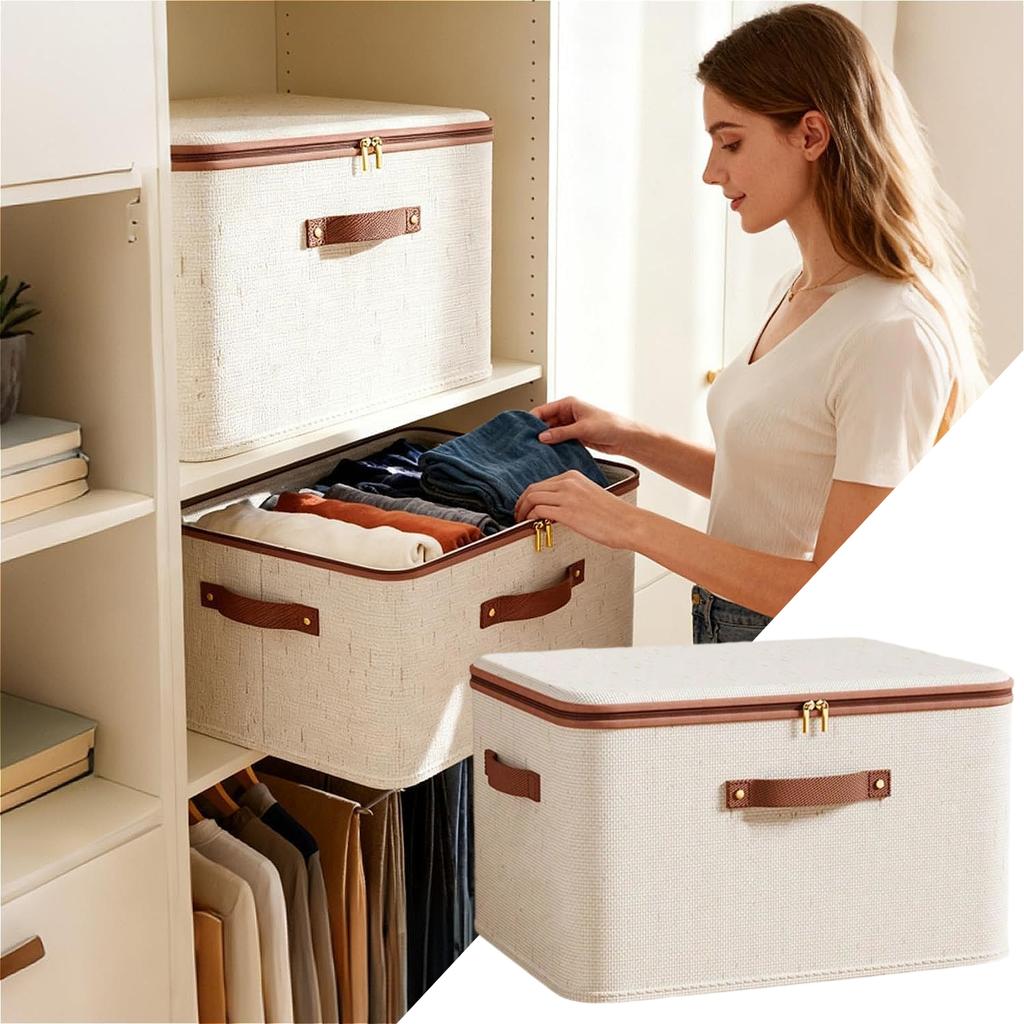 1pc Foldable Storage Box with Zipper, Space Saver for Closet & Wardrobe, Handle for Seasonal Clothes, Blankets, Toys