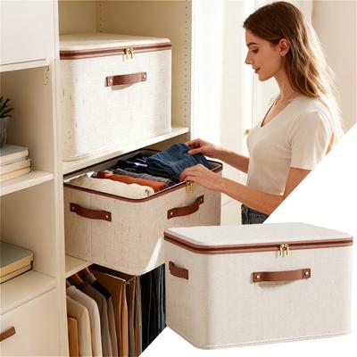 1pc Foldable Storage Box with Zipper, Space Saver for Closet & Wardrobe, Handle for Seasonal Clothes, Blankets, Toys