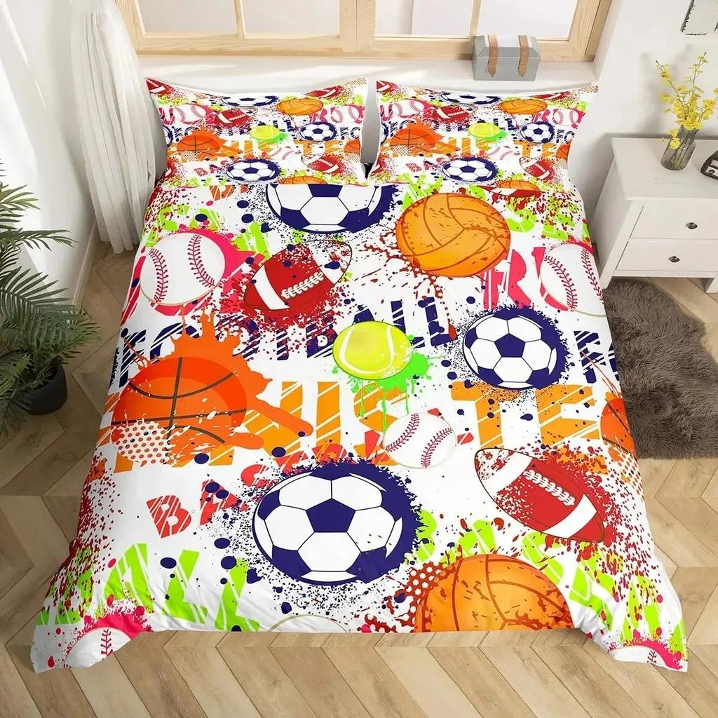 Basketball Duvet Cover Set QueenSports Gaming Comforter Cover for Boys GirlsBlack Graffiti Bedding Set Sports Bedspread Cover