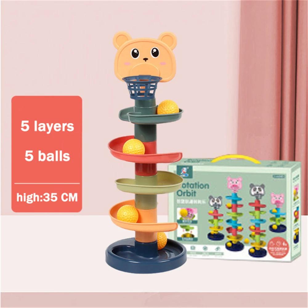 Non-Toxic Baby Toy Rotating Rolling Ball Gliding Tower Toddler Toy Rotating Early Educations Track Ball Stacking Toy Gift Box For Children