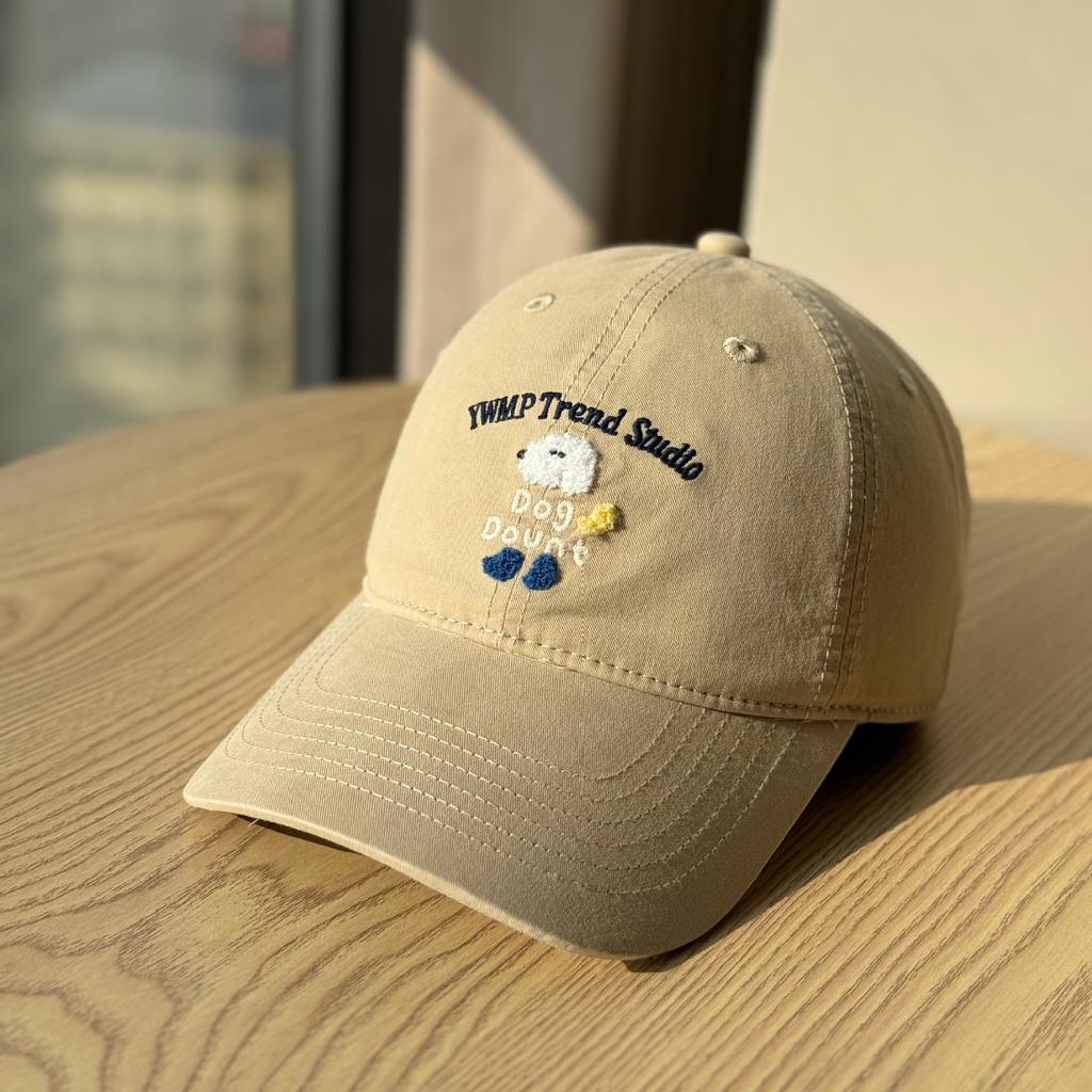 Spring and summer Japanese-style cute puppy embroidered baseball cap for women, sun-shading, versatile, face-slimming, couple's soft-top trendy cap