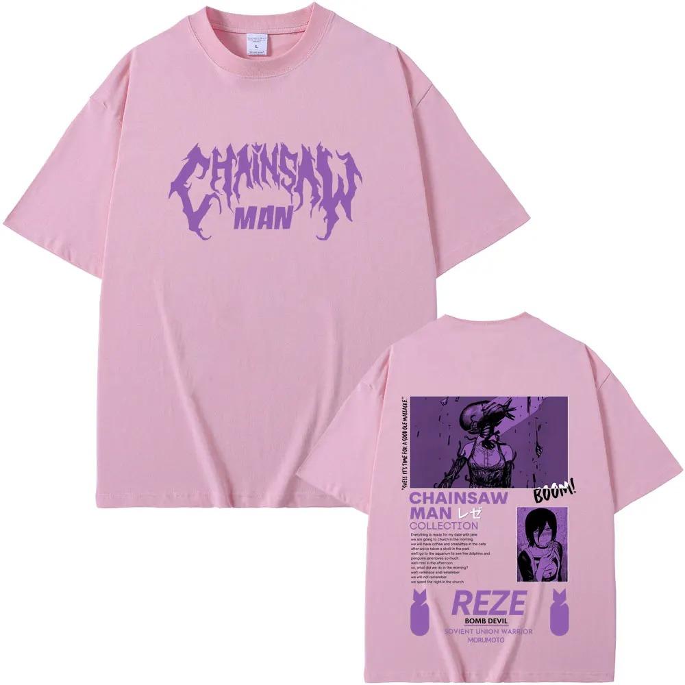 2026 Anime Chainsaw Man Reze Magliette Grafiche Double Sided Uomo Donna Moda Casual Morbido Cotone Maglietta Top Unisex Regalo per Appassionati di Manga