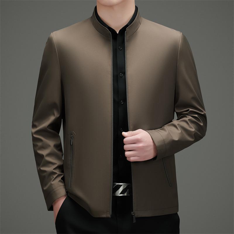 2026 Spring Men's Plus Size Business Jacket - Solid Color, High-End Stand-up Collar Outerwear