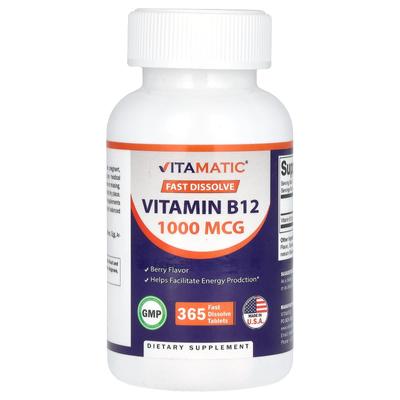 Szybko rozpuszczająca się witamina B12, jagoda, 1000 mcg, 365 szybko rozpuszczających się tabletek