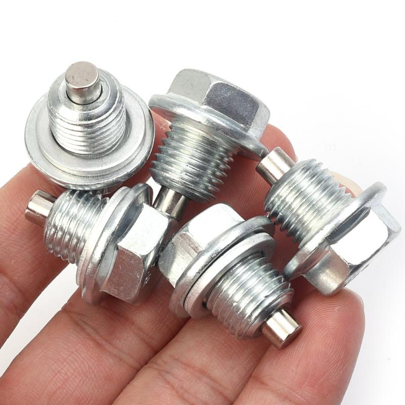 Car Engine Oil Pan Drain Plug Bolt M14*1.5 Silver with Washer Magnetic Oil Drain Screws Seal Ring for Modern Kia Accessories