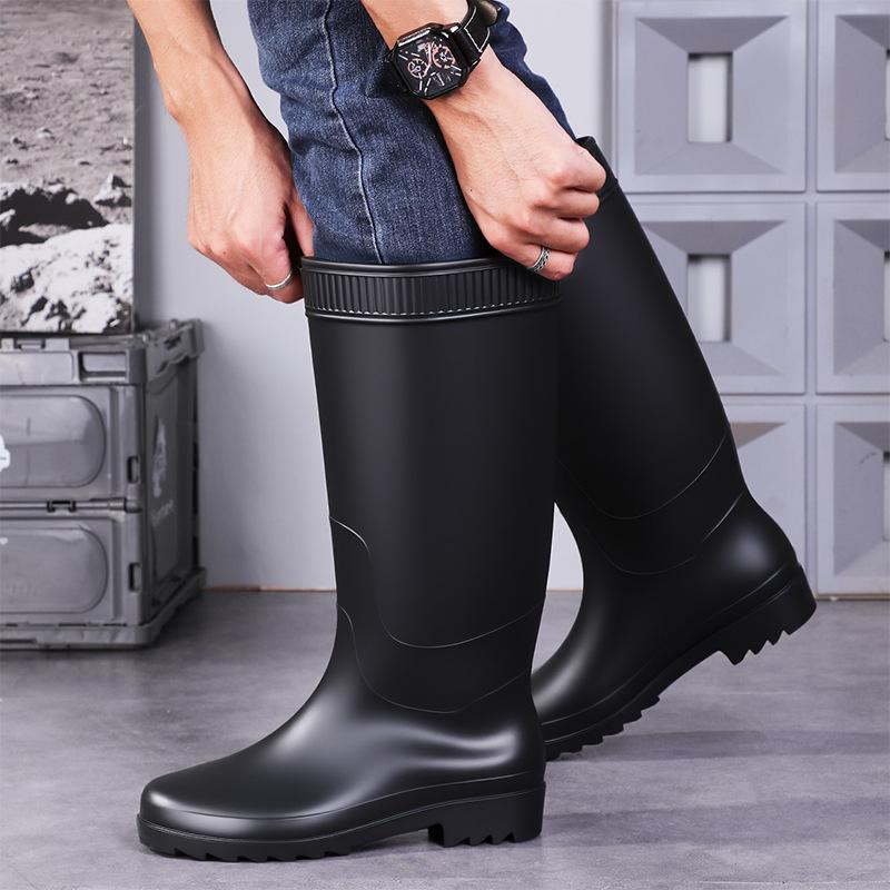 Stivali da Pioggia alla Moda da Uomo a Gambale Alto Antiscivolo Impermeabili Resistenti all'Usura per Pesca all'Aperto Lavaggio Auto Scarpe a Fondo Spesso
