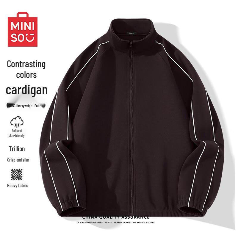 MINISO Men's American Style Color-Block Zip-Up Stand Collar Jacket