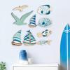 9 Pcs Beach Wooden Wall Decor Coastal Ocean Style Wall Art Rustic Fish Seagull Sailboat Hanging Sculpture for Lake House Home Bedroom