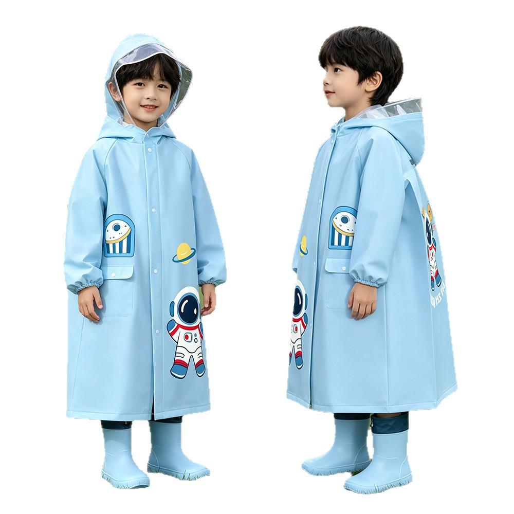 Children's Long Raincoat with Backpack Compartment for Primary School Students