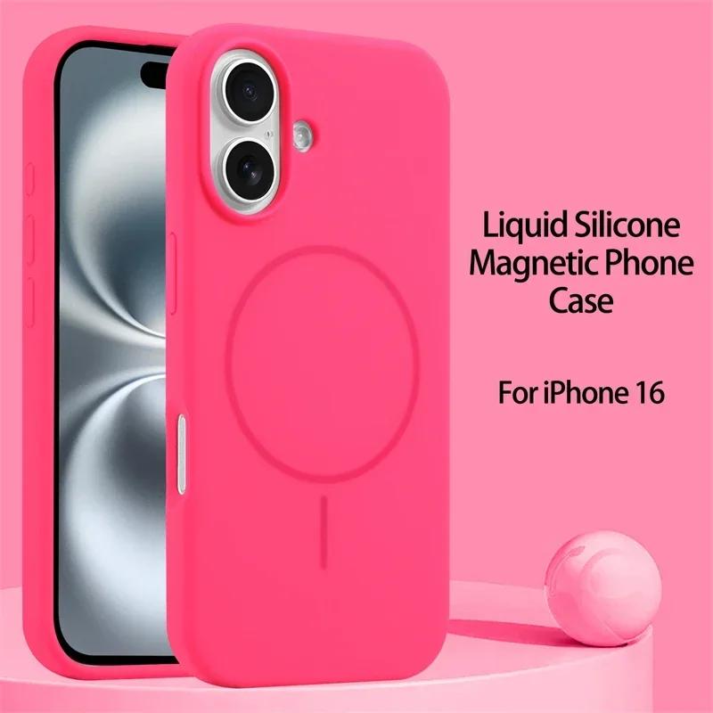 Flytande silikonfodral för iPhone 16 15 14 13 12 Pro Max Plus Magnetisk trådlös laddare för Magsafe Stöttåligt bakstycke