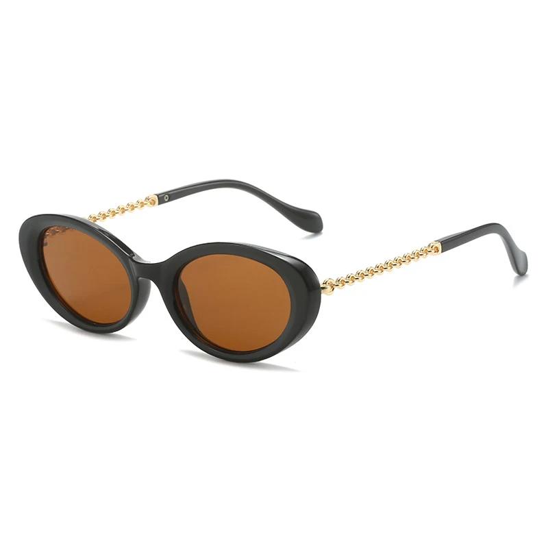 

So&Ei Vintage Oval Sunglasses Women Fashion Unique Metal Chain Legs Eyewear Shades Uv400 Men Cat Eye Olive Green Sun Glasses As the picture
