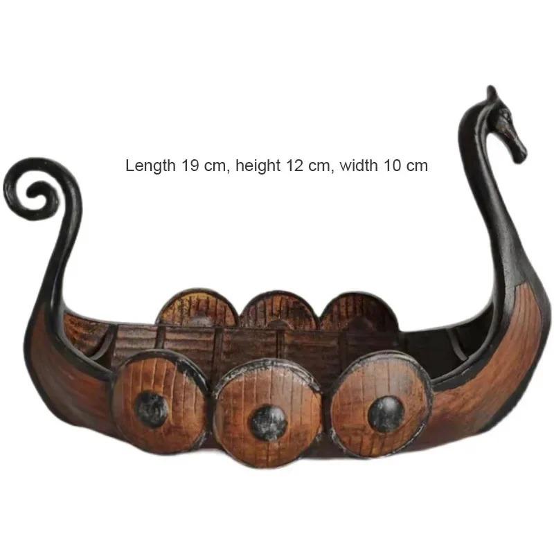 Nordisches Retro Wikingerschiff Harzornament, Vintage Bootsfigur Schreibtischdekoration & Aufbewahrungshalter für Zuhause