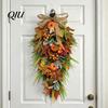 Arreglo Floral Artificial Festivo Artificial Otoño Lágrima Guirnalda, Cosecha de Otoño Girasoles Calabazas Hojas Bayas Puerta Guirnalda de Agujas de Pino
