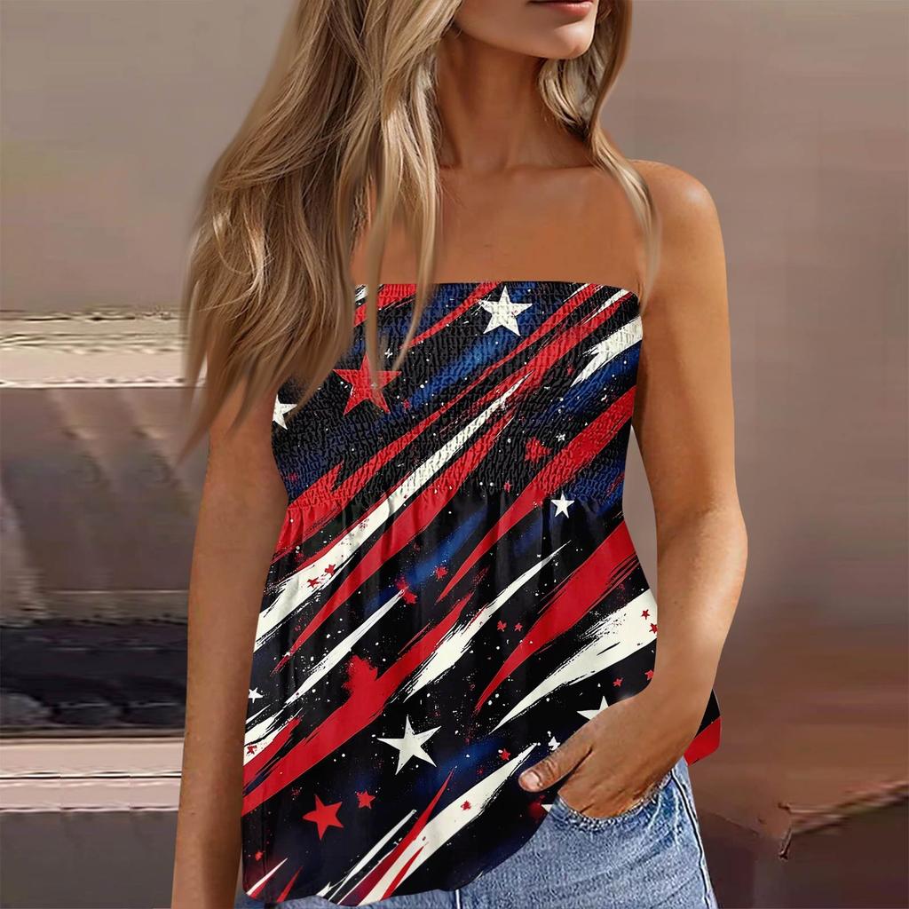 Summer Tube Tops For Women,Cute Sexy Off Shoulder Print Sleeveless T-Shirt