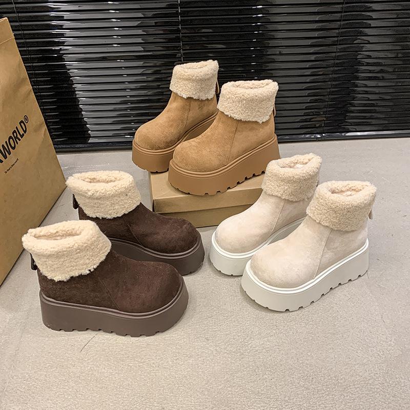 Thick-soled height-increasing small man fleece snow boots women's 2025 winter warm fashion cotton shoes wool cotton boots short boots
