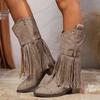 Fashion Women's Retro Chunky Heeled Long Boots Rivet Belt Buckle Mid-calf Boots Woman Autumn Winter Tassel Knee High Boot Plus Size 42