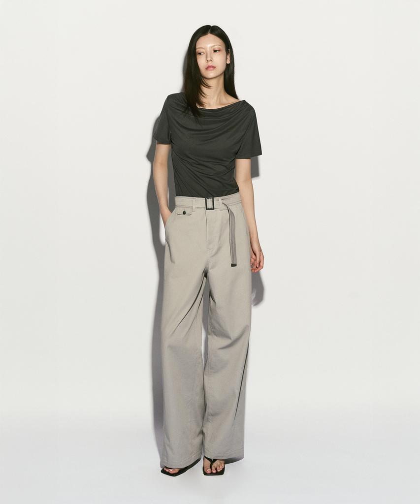 RE RHEE Belted Straight Leg Trouser Ash Gray