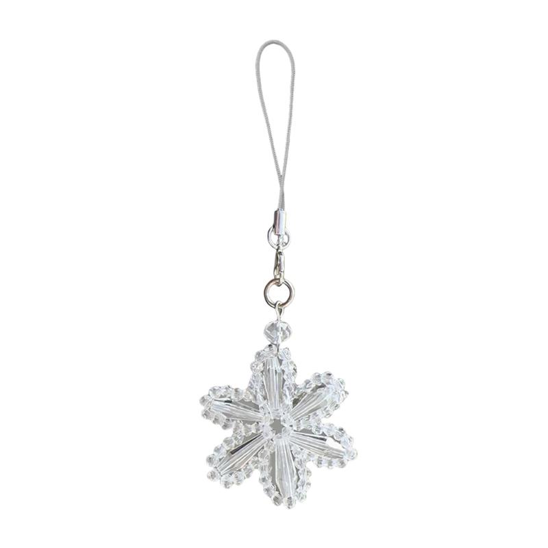 Elegant Snowflake Designs Mobile Chain Lanyard Featuring White Crystals Beads Portable Decoration for Holiday Gifts 1