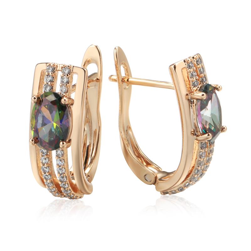 New Rose Gold Color Vintage Drop Earrings For Women Unusual Colourful Natural Zircon Earrings Fashion Daily Jewelry