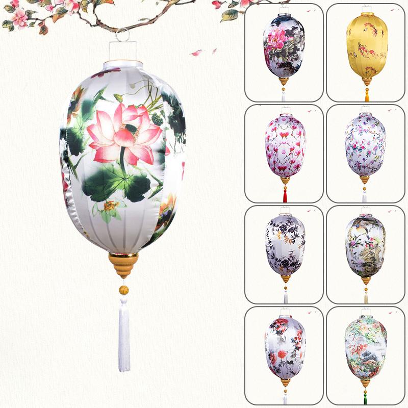 14 Inch Retro Silk Lantern Palace Lantern Chinese Antique Style Festival New Year Decor Vietnam Mid-autumn Waterproof Lantern