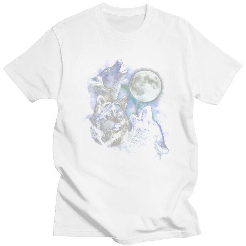 Wolves Howling At The Moon T Shirts Unisex Short Sleeve Tshirts Streetwear Graphic Tee 100 Cotton Loose Oversized Clothing