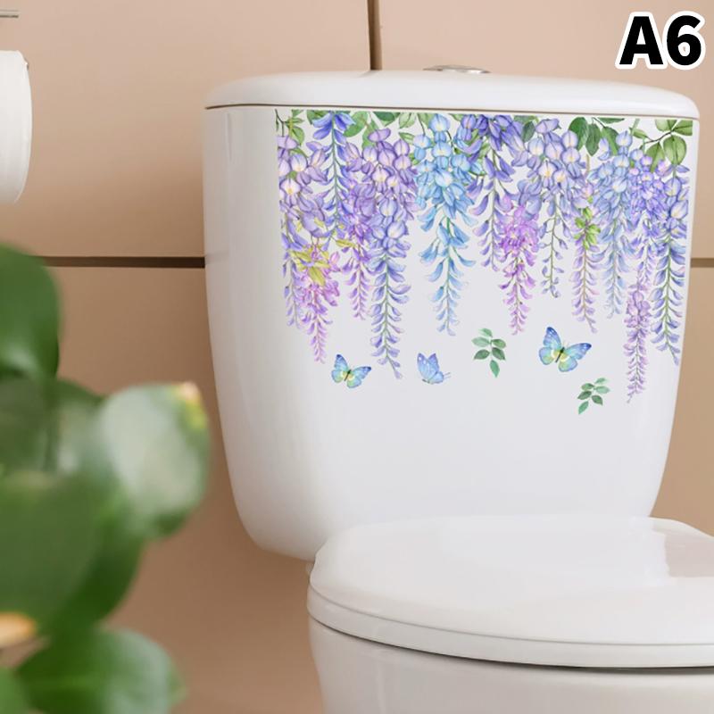 1Pcs Flower Floral Toilet Stickers Green Plant Leaves Wall Stickers Decoration Waterproof Self-Adhesive Decals Bathroom Sticker