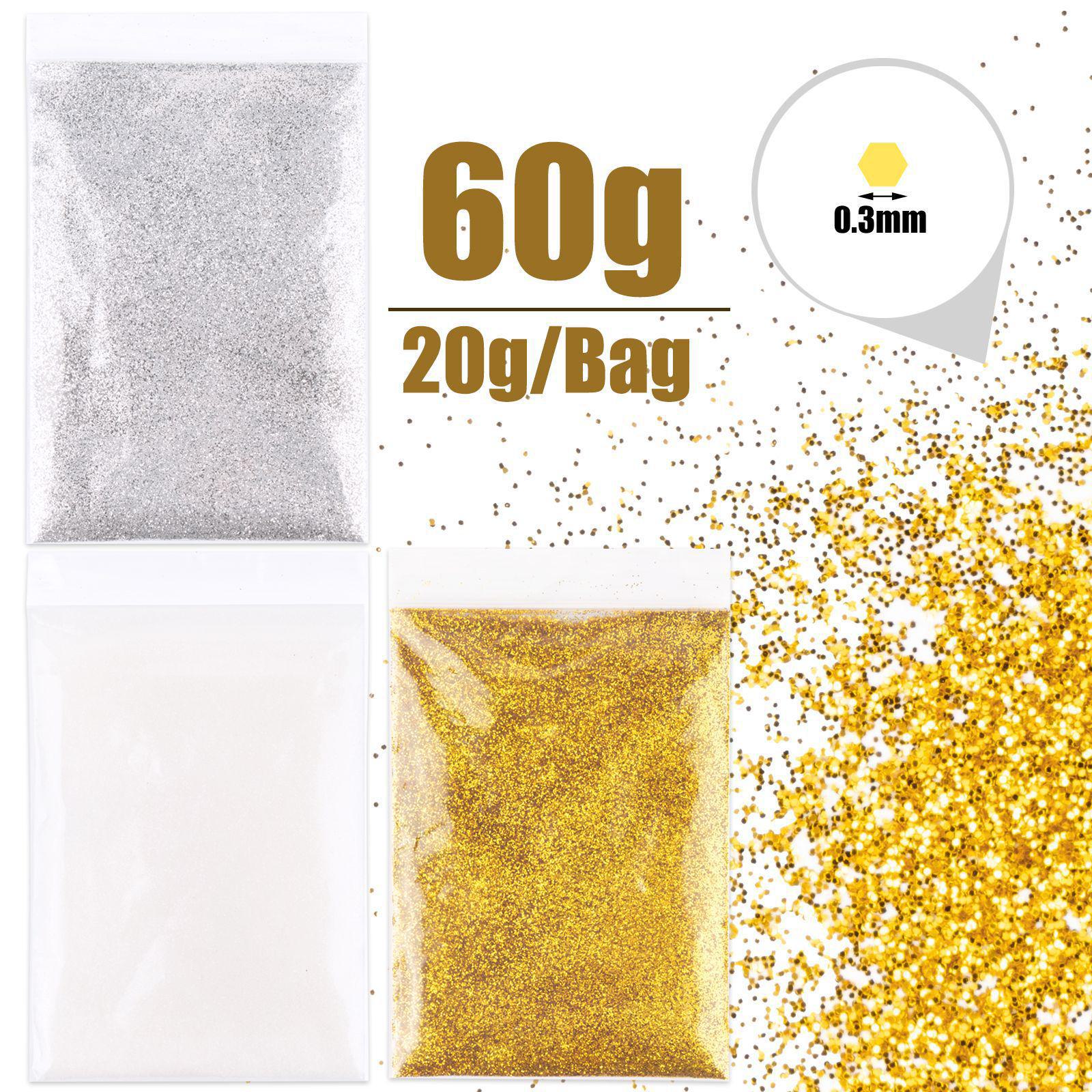 

Золотий, срібний і блискучий пігментний порошок із клеєм для виробів своїми руками та різдвяних прикрас. 3 Pack Combo