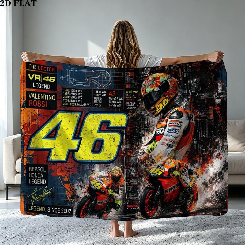 Valentino Rossi Motor Print Flannel Blanket High Quality Warm Comfortable Cover for All Seasons Perfect for Gifts Home Decor