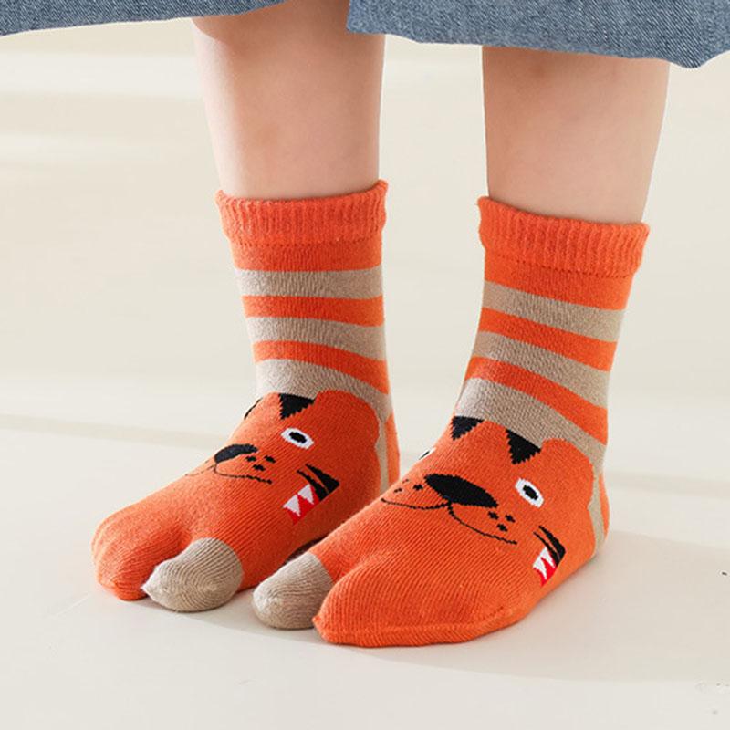 5 Pairs New Style Children Two Toed Tabi Socks for Kids Boys Girls Student Cartoon Animal Pure Cotton Soft Split Thumb Toe Socks