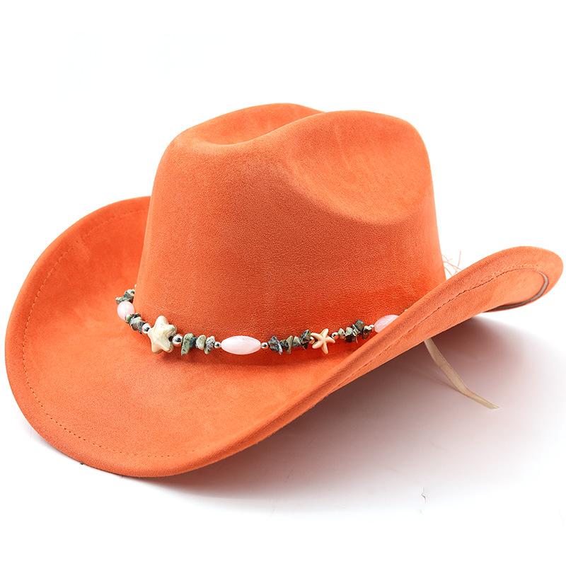 Western suede upturned edge Western cowboy hat Men's and women's outdoor travel hat Rolled brim Ethnic style top hat Felt hat