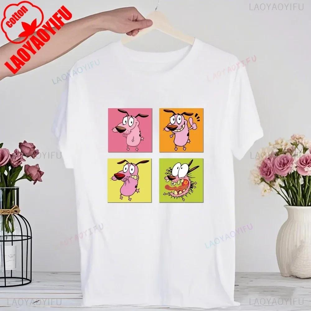 90er Cartoon Courage Der Feige Hund Grafik T-Shirt Retro Street Fashion Sommerkleidung Oberteile Geschenk Männer Frauen Paar Baumwoll-Tees
