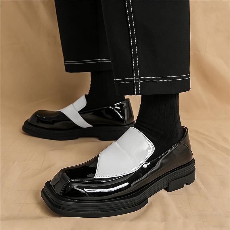 Trend Designer New Men's Black White Mixed Slip on Casual Leather Shoes Male Elevator Loafers Wedding Dress Formal Footwear