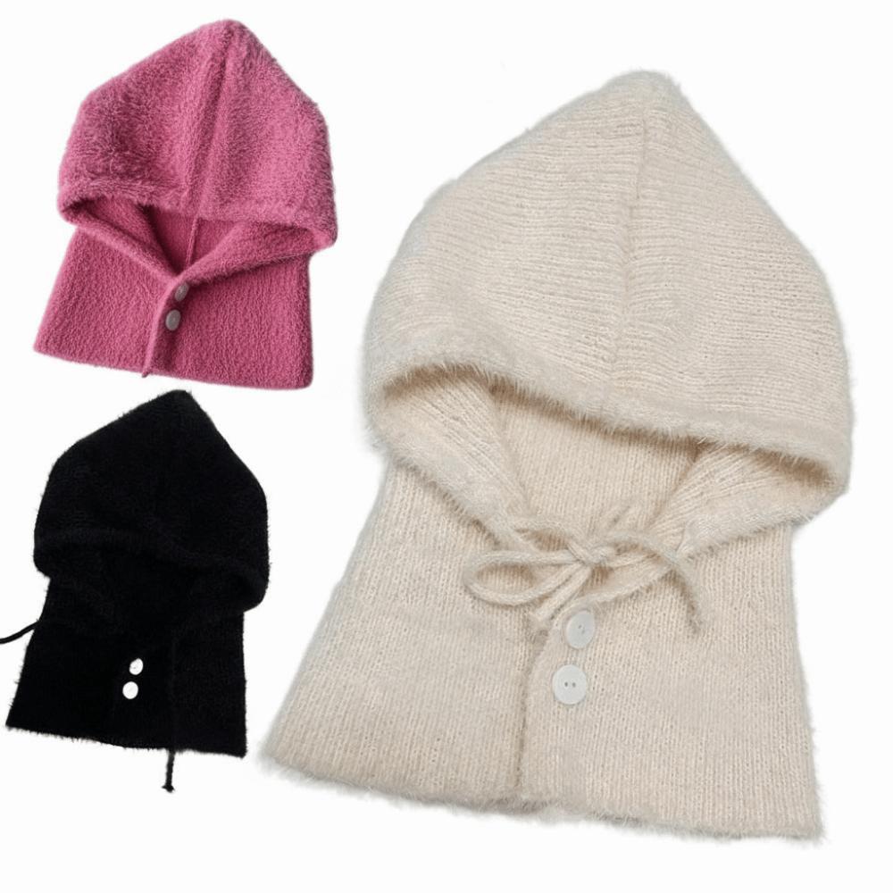 Hat and Scarf Integrated Women  Balaclava Plush Windproof Cap Knitted Beanies  Outdoor