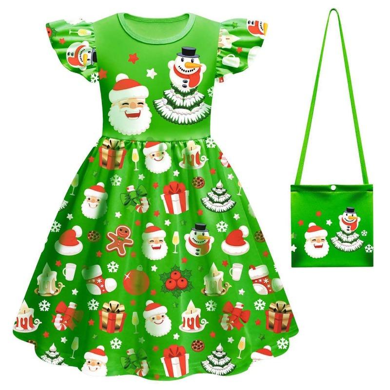 Christmas New Children'S Flying Sleeve Dress 3D Digital Printing Christmas Day Performance Dress