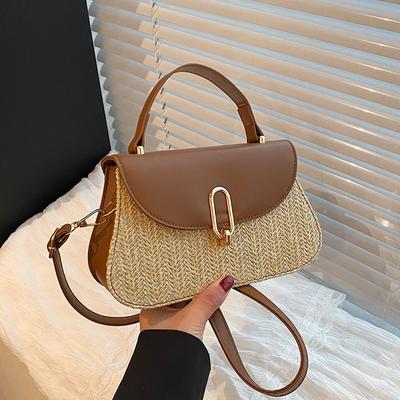 Summer Splicing and Weaving New Texture Foreign Style Straw Weaving Simple Large Capacity Trend Single Shoulder Crossbody Portable Women's Bag