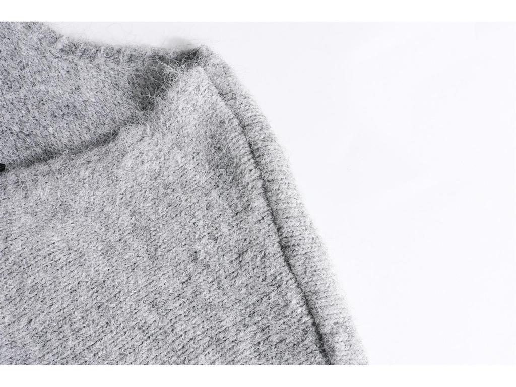 Šedý úpletový svetr s mašlí v korejském stylu: Módní, Zeštíhlující, Streetový styl pro podzimní ženy