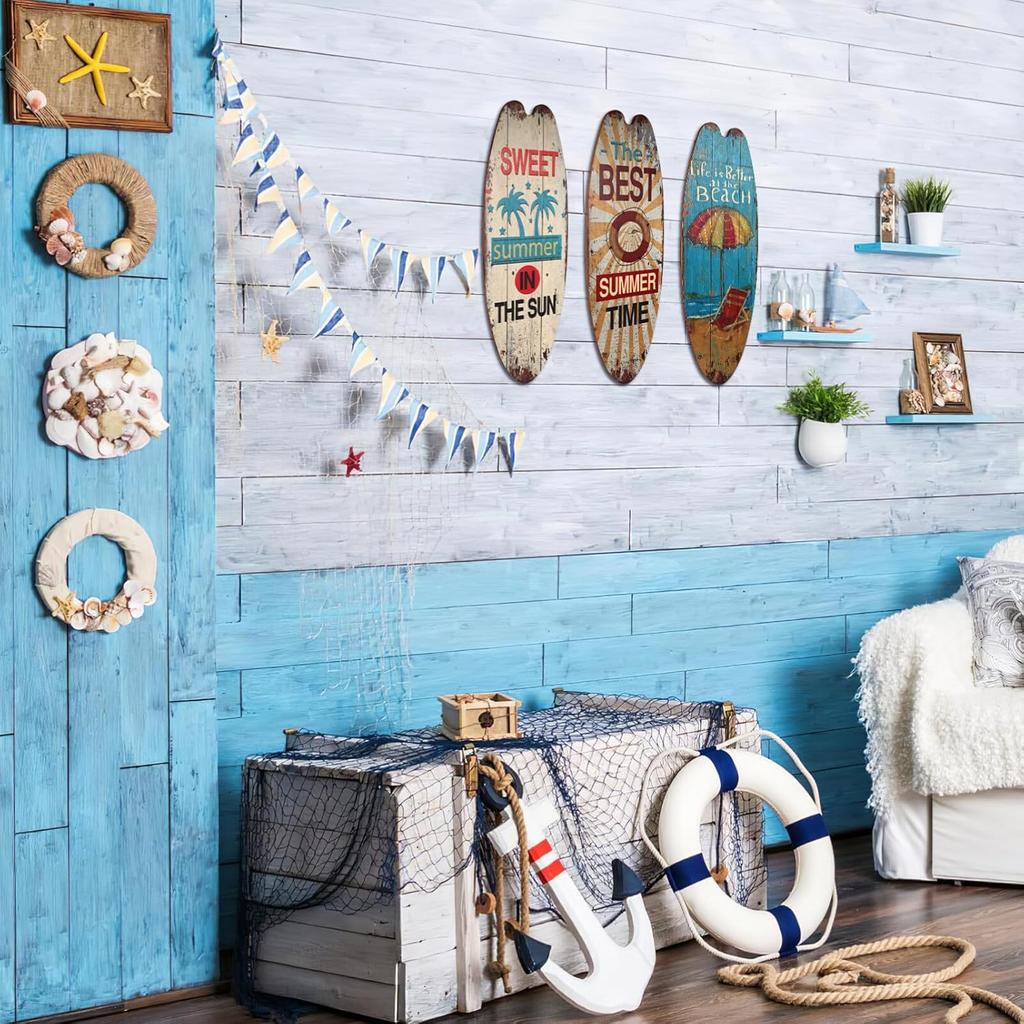 3pcs Plaques Surf for Decorations Home Decors Hanging Decor Decorative Sign Wall Signs Themed Ornament Wood Plaque Board Wooden Surfboard Beach