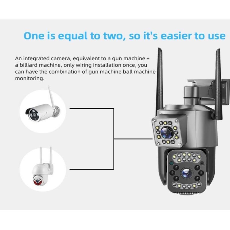 Podwójny obiektyw Dwie kamery Panoramiczny nadzór Pełnokolorowy noktowizor Domowa kamera CCTV Wsparcie Dwukierunkowy dźwięk T Wykrywanie ruchu
