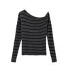 This Off-the-shoulder, Color-blocking Striped Long-sleeved Knitted Sweater Is A Slimming and Form-fitting Top for Women In Early Autumn