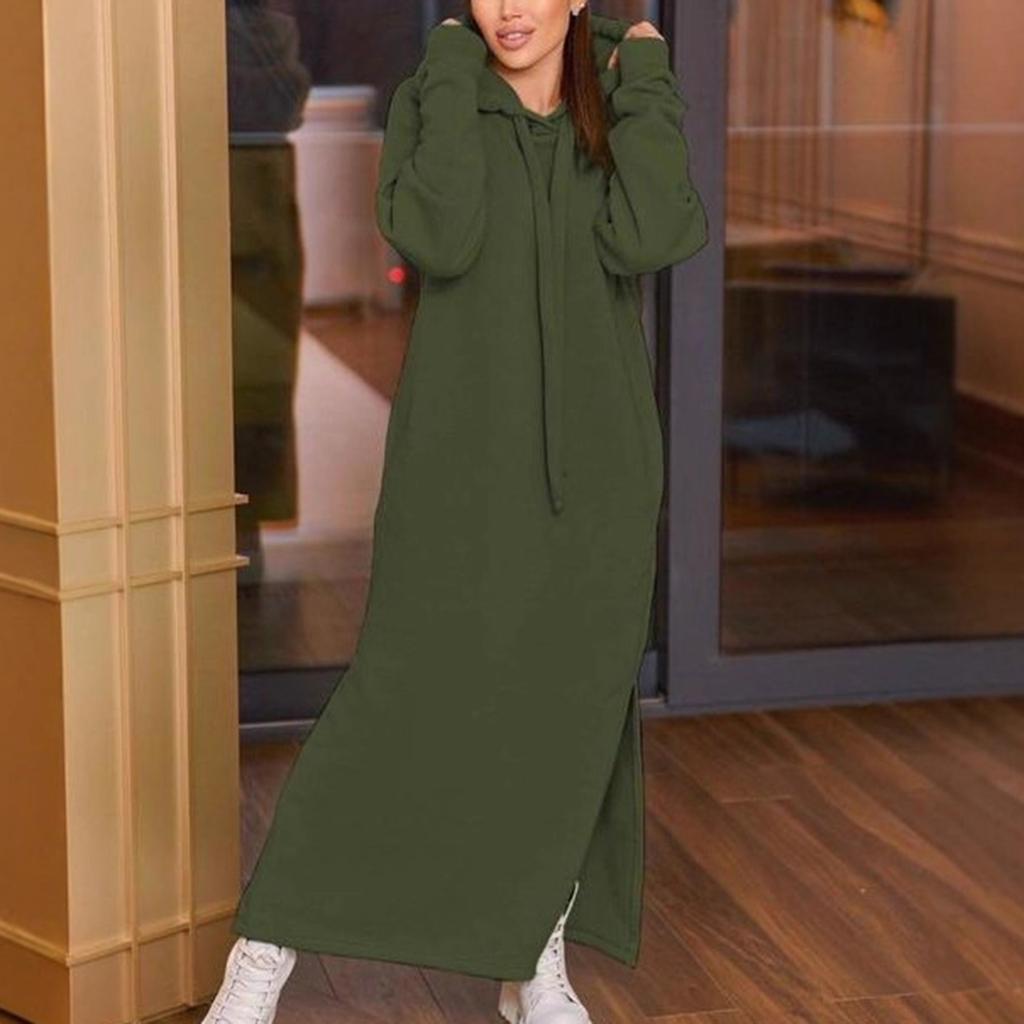 Women's Fashion Solid-color Long-sleeved Hooded And Fleece Long Sweatshirt