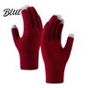 Thermal Wool Lined Mittens Knitted Touchscreen Gloves for Women Men Winter Warm Five Finger Gloves Daily Commuting Driving Cold Weather Texting And