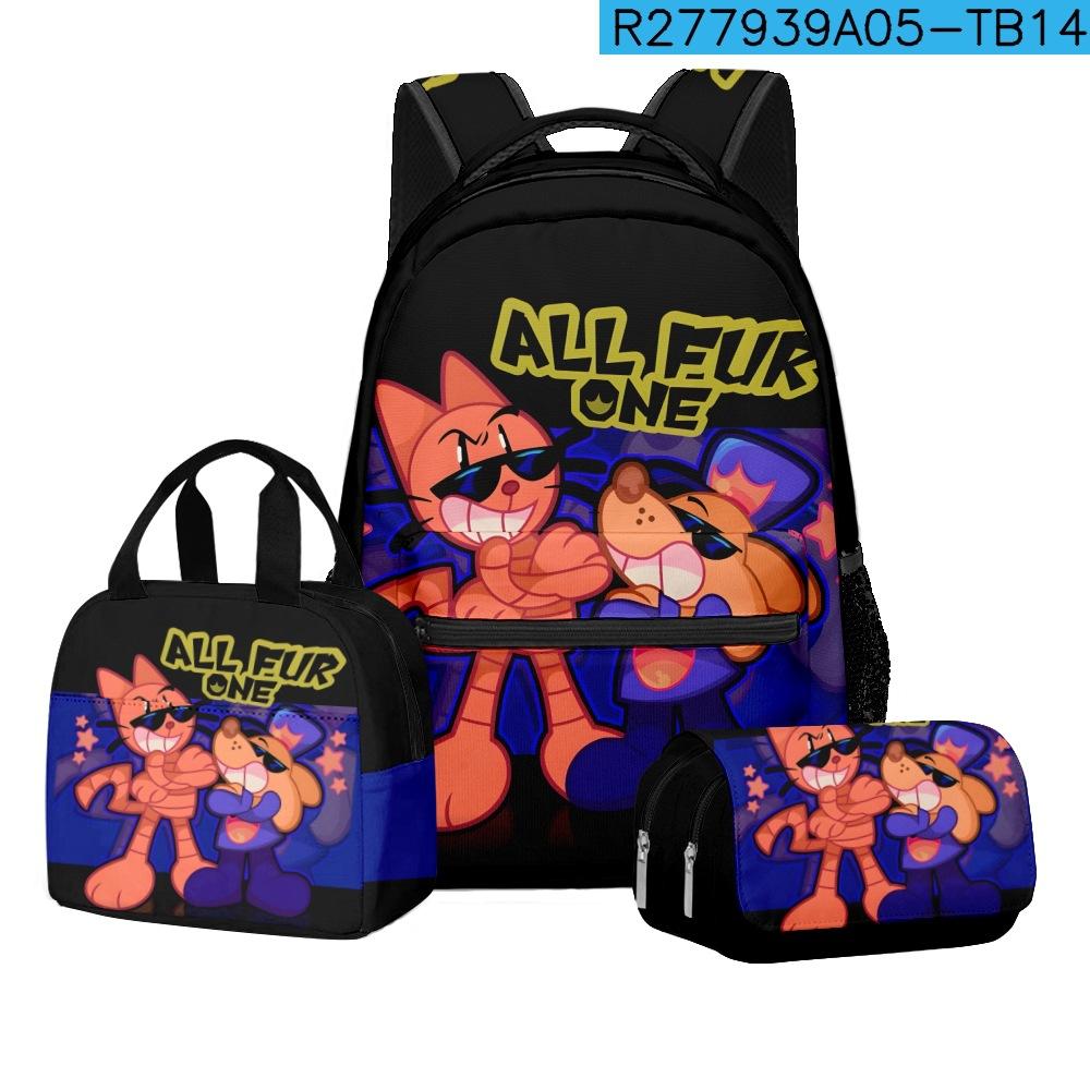 Detective Dog Man Student School Bag Backpack Lunch Bag Pencil Bag Three-Piece Set