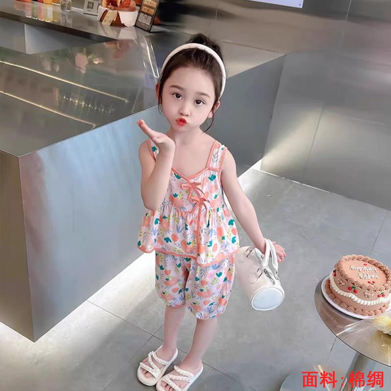 Girls Summer Floral Rayon Vest And Shorts Set Cute Baby Cotton Silk Home Wear Two Piece Outfit For Kids