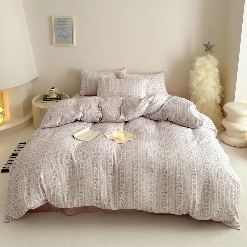 Pastoral Style Class A Maternal Infant Grade Cotton Double-Layer Yarn 4-Pcs Set Dormitory Cotton 3-Pcs Set Bed Sheet Quilt Cover Bedding