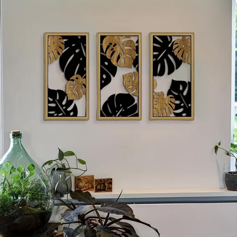 3PC/Set Hollow Leaves Boho Wooden Wall Hanging Wall Art Wall Decor Bedroom Office Studio Wood Craft Decor Home
