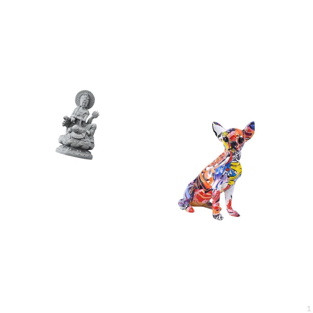 Guan Yin Buddha Figurine Multicolor Dog Sculpture Feng Shui Craft Collectible Animal Ornament for
