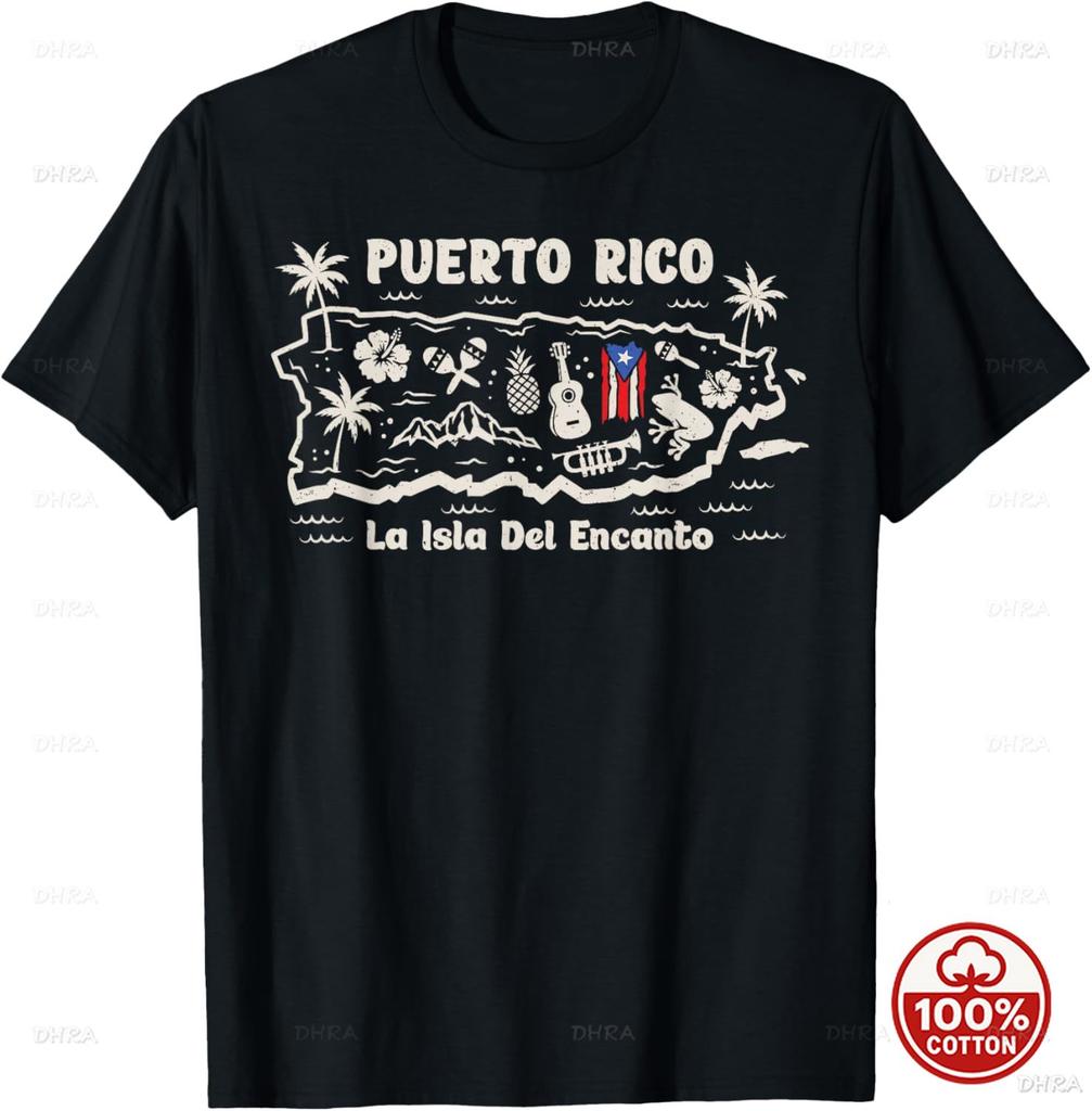 Rico La Isla Del Encanto Retro Puerto Rican Flag T Shirts Unisex Summer Shortsleeved Breathable Sweatwicking Versatile Fashion