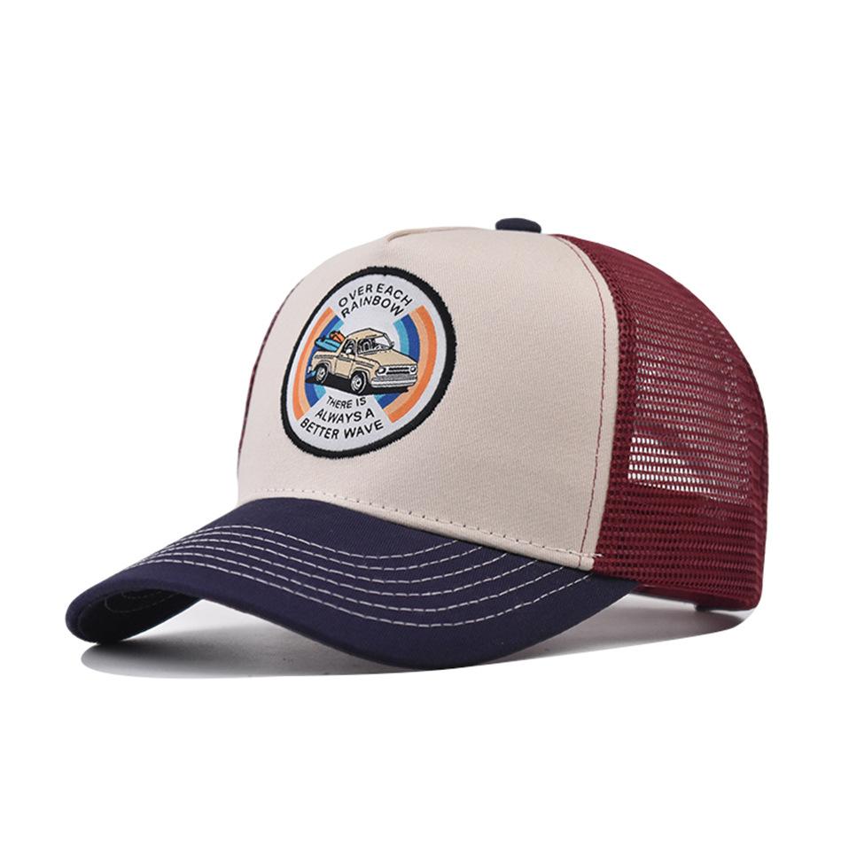 Berretti da camionista multicolore ispirati al surf con retro in rete traspirante, berretto da baseball per uomo e donna