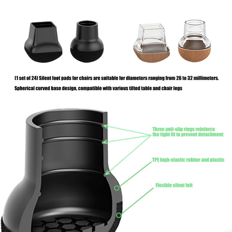 Furniture Leg Covers 24 Piece Set for 26-32 mm Chair and Stool Legs, Silicone Covers with Felt Bottom for Scratch