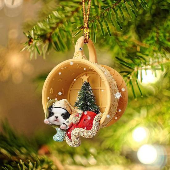Animals Sleeping In A Tiny Cup Christmas Ornament Acrylic 2D Dog/Ferret/Sheep Christmas Tree Hanging